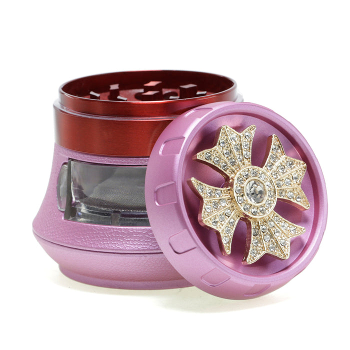 4 Piece With Drill Design Drawer Chamfer 63MM Large Capacity Herb Grinder-Pink