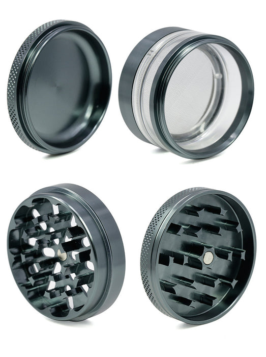 4 Layers Aluminium Alloy Herb Grinder With The Third Layer Clear Circle-Grey Color