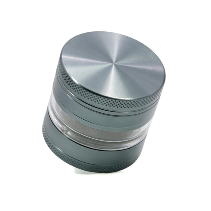 4 Layers Aluminium Alloy Herb Grinder With The Third Layer Clear Circle-Grey Color