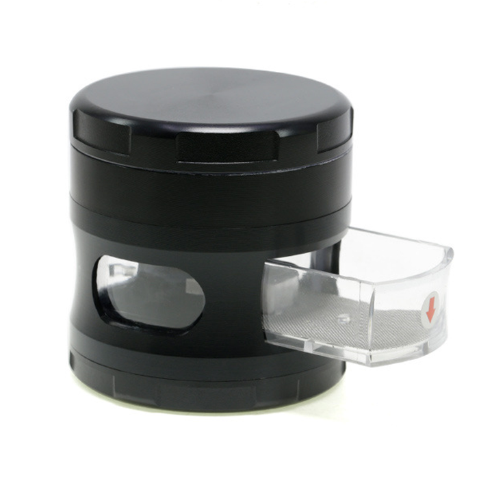 4 Layers Zinc Alloy Window Chamfering Drawer Type Smoke Grinder-Black Color