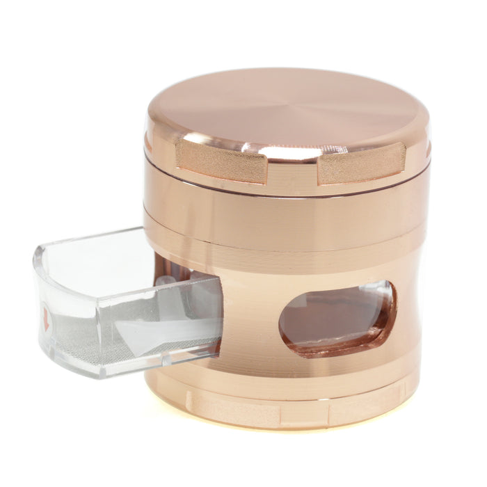 4 Layers Zinc Alloy Window Chamfering Drawer Type Smoke Grinder-Rose Gold Color