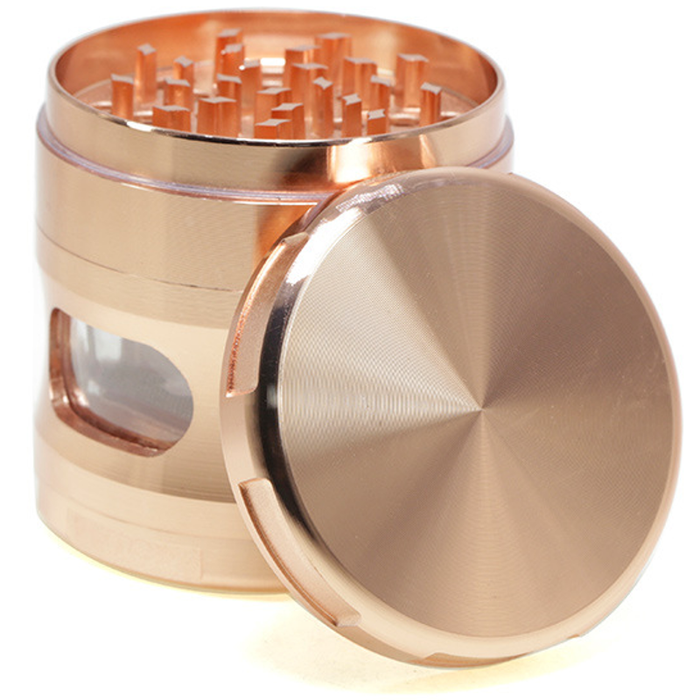 4 Layers Zinc Alloy Window Chamfering Drawer Type Smoke Grinder-Rose Gold Color