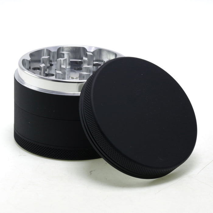 4 Part Inner Silver Aluminum Alloy Outer Rubber Paint Weed Grinder-Black