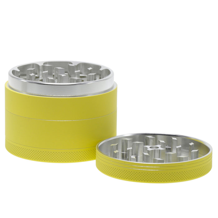 4 Part Inner Silver Aluminum Alloy Outer Rubber Paint Weed Grinder-Yellow