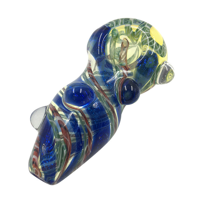 Spoon Pipe Fumed Inside-Out Blue Stripe Frit Has Glass Marbles 100#
