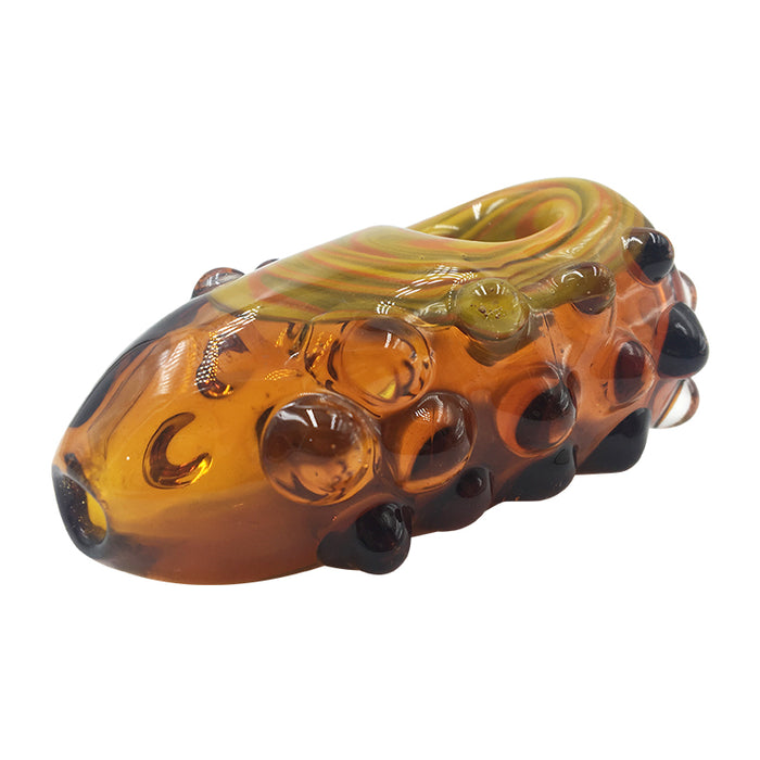 Amber Color Shapes Hand Pipe Has Glass Marbles Both Sides  179#