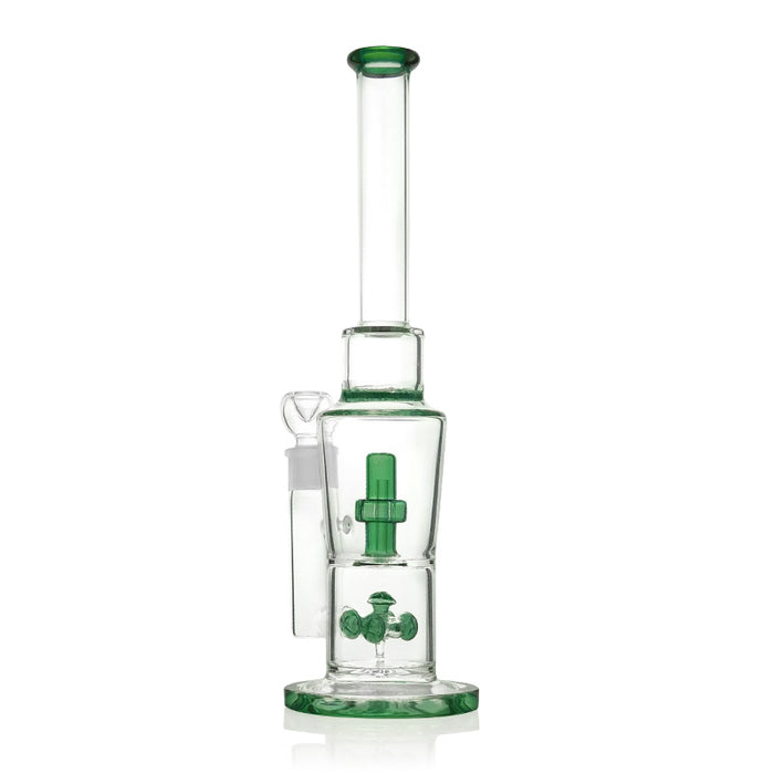 15" Height Glass Water Pipe with Green Color Percolator 217#