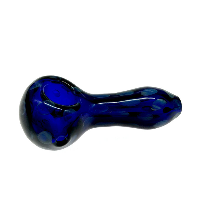 Cobalt Glass Spoon pipe with White Spots and Glass Marbles 090#