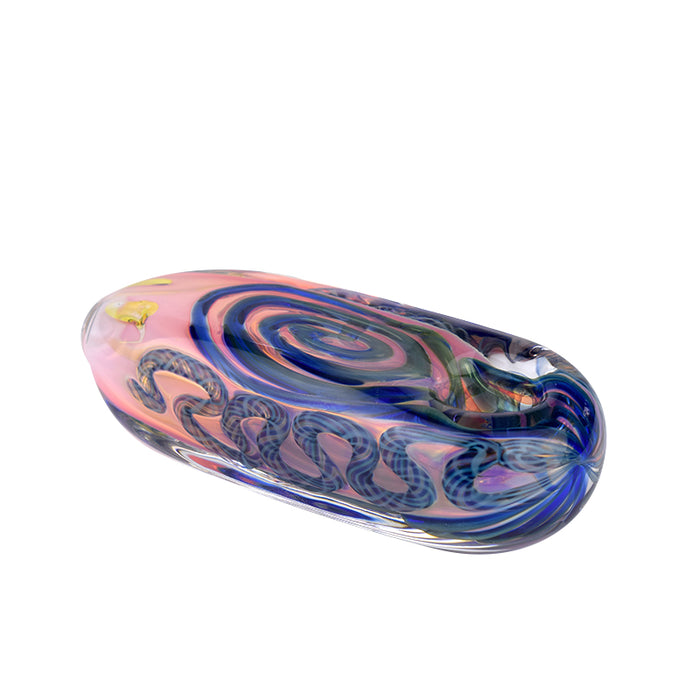 Glass Spoon Pipe Colored Glass Hand Pipe with Marbles and Squiggles 366#