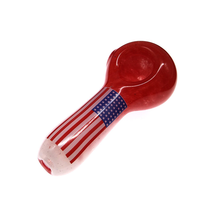 America USA Flag Spoon Pipe Fumed Glass Red & White Hand Pipe 031#
