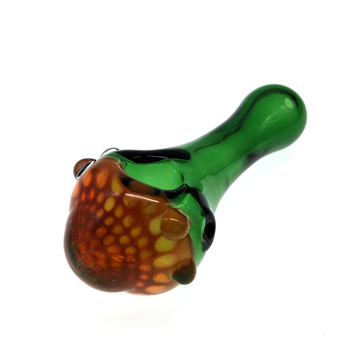 Green Glass Spoon pipe H/ Honeycomb Bowl and Little Marbles 078#