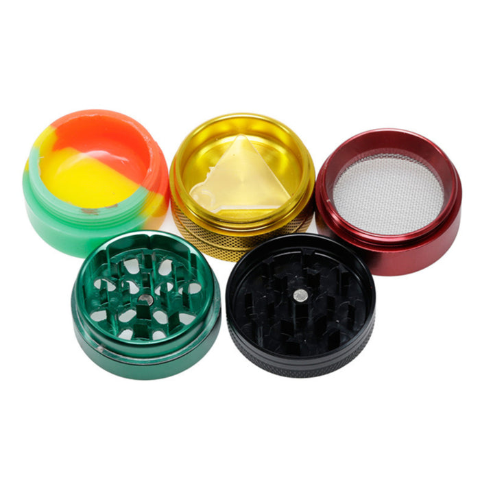 55MM Color Aluminum Alloy Bottom Cover Silicone Separator Flat Herb Grinder