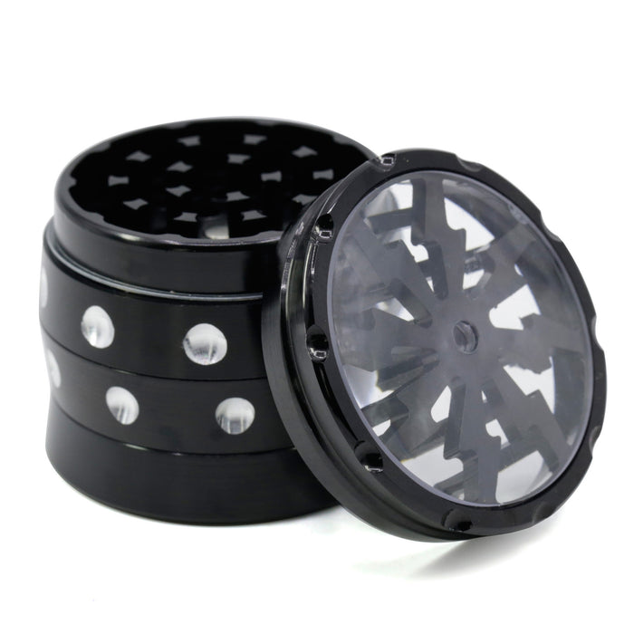 50MM 4 Piece Aluminum Alloy Lightning Concave Dot Grinder-Black