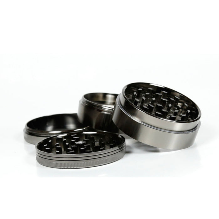 50MM Zinc Alloy 4 Layer CHROMIUM CRUSHER Flat Herb Grinder-Gun-Black
