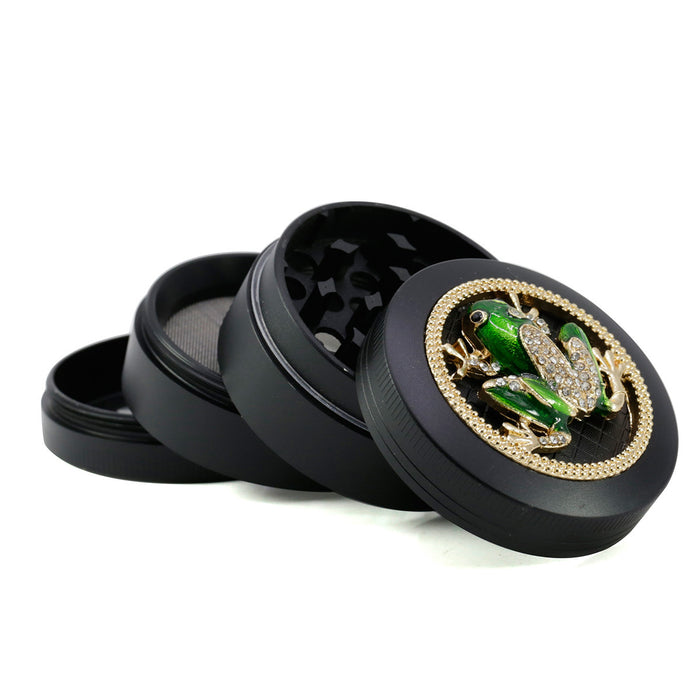 50MM Zinc Alloy Four-layer Diamond Frog Smoke Grinder-Black Color