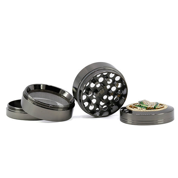 50MM Zinc Alloy Four-layer Diamond Frog Smoke Grinder-Gun Black Color