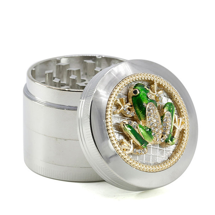 50MM Zinc Alloy Four-layer Diamond Frog Smoke Grinder-Silver Color