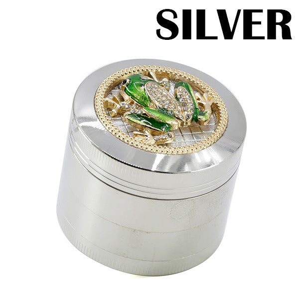 50MM Zinc Alloy Four-layer Diamond Frog Smoke Grinder-Silver Color