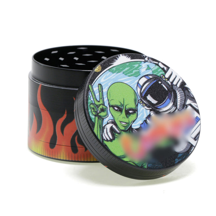50MM Zinc Alloy Half Pack Flame Pattern Smoke Grinder