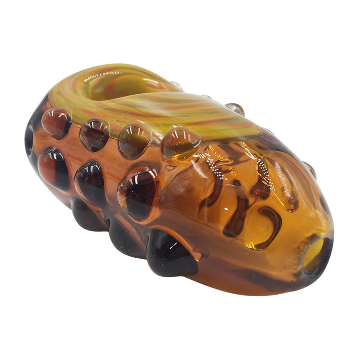 Amber Color Shapes Hand Pipe Has Glass Marbles Both Sides  179#