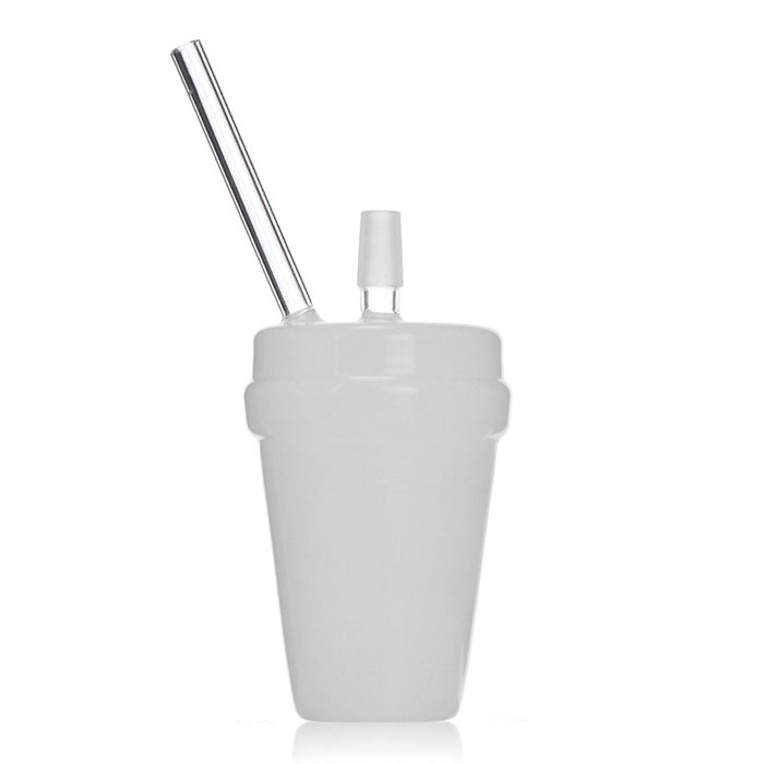 Brown Cup Dab Rig Bong  White Glass with 8" Height