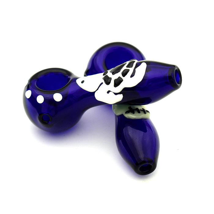 4“ Blue glass pipe with ghost head and turtle G035