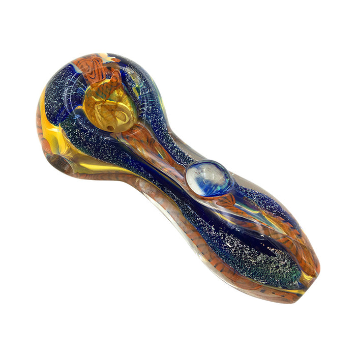 Blue Shimmer Stripes Green Glass Marble Spoon Pipe 235#