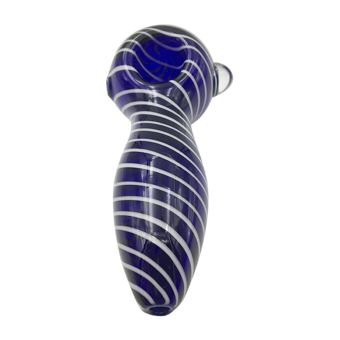 Cobalt Glass Spoon pipe has double white stripes two colors 061#