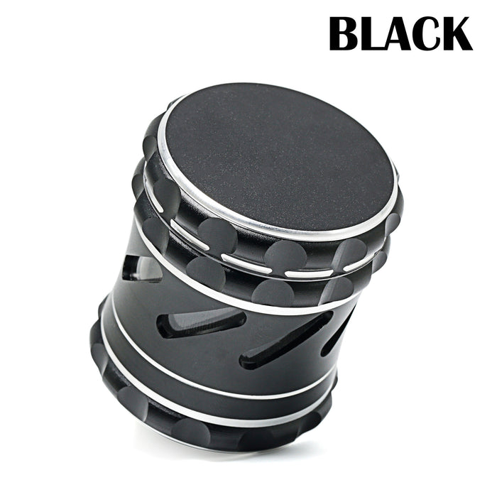 60MM 4 Part Aluminum Alloy Engraved White Edge Chamfered Hollow Side Window Speaker Herb Grinder-Black