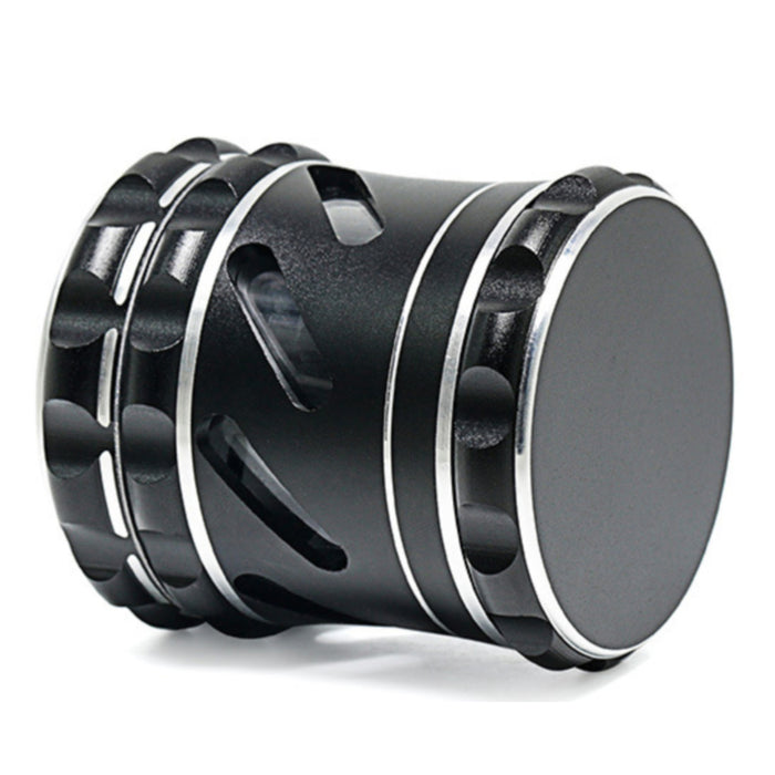60MM 4 Part Aluminum Alloy Engraved White Edge Chamfered Hollow Side Window Speaker Herb Grinder-Black