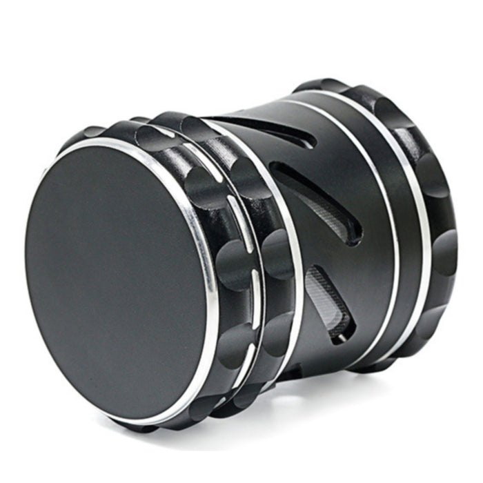 60MM 4 Part Aluminum Alloy Engraved White Edge Chamfered Hollow Side Window Speaker Herb Grinder-Black