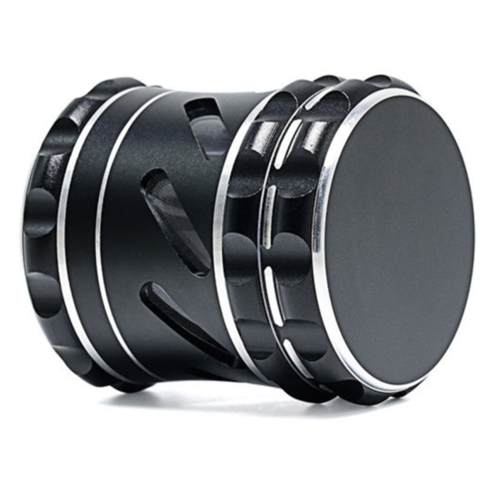 60MM 4 Part Aluminum Alloy Engraved White Edge Chamfered Hollow Side Window Speaker Herb Grinder-Black