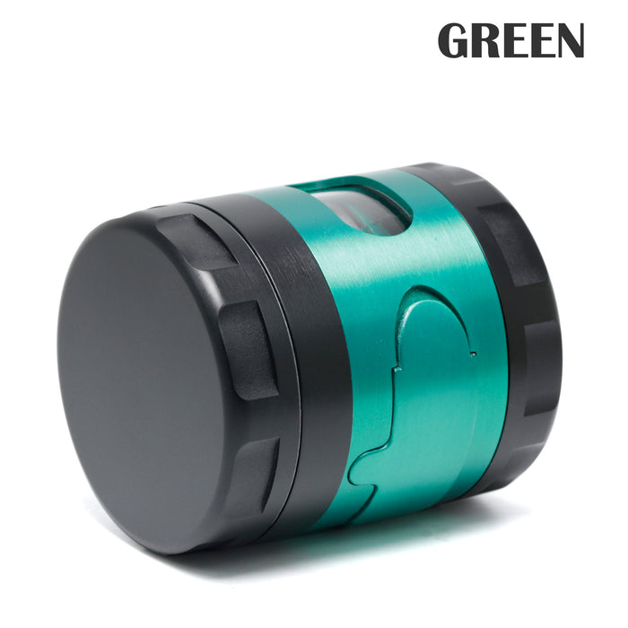 60MM 4 Part Zinc Alloy Side Window With Drawer Large Chamfered Color Matching Weed Grinder-Green