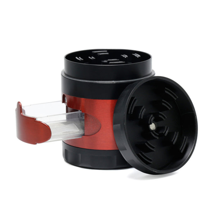 60MM 4 Part Zinc Alloy Side Window With Drawer Large Chamfered Color Matching Weed Grinder-Red