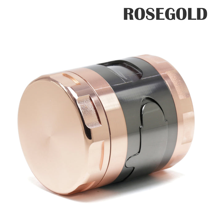 60MM 4 Part Zinc Alloy Side Window With Drawer Large Chamfered Color Matching Weed Grinder-Rose-Gold