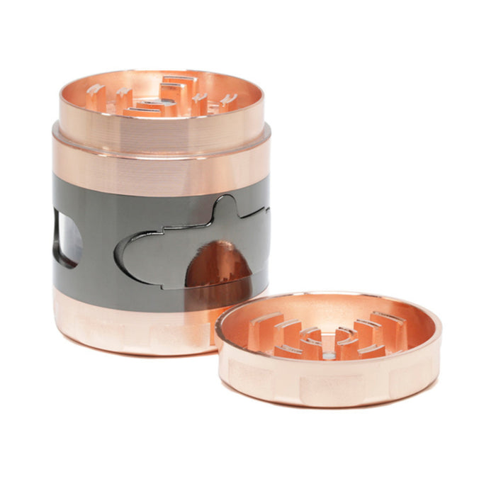 60MM 4 Part Zinc Alloy Side Window With Drawer Large Chamfered Color Matching Weed Grinder-Rose-Gold