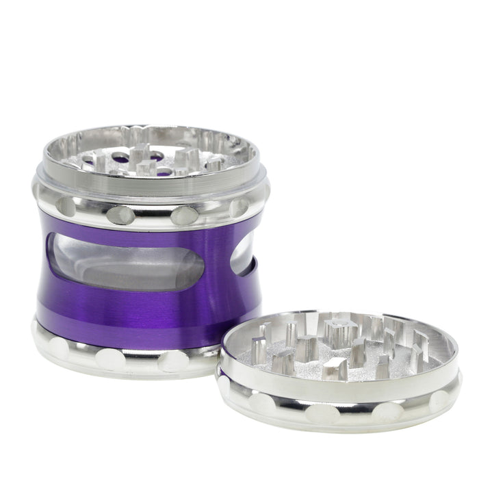 60MM Concave Visible Hole Grinding Machine Zinc Alloy Smoke Grinder-Purple