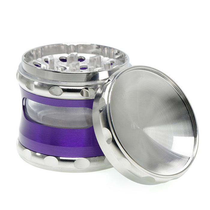 60MM Concave Visible Hole Grinding Machine Zinc Alloy Smoke Grinder-Purple