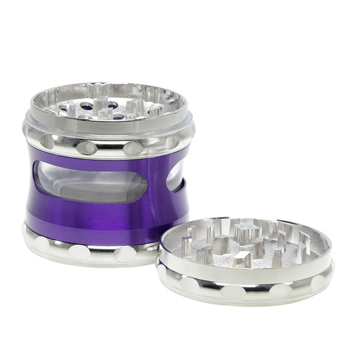 60MM Concave Visible Hole Grinding Machine Zinc Alloy Smoke Grinder-Purple