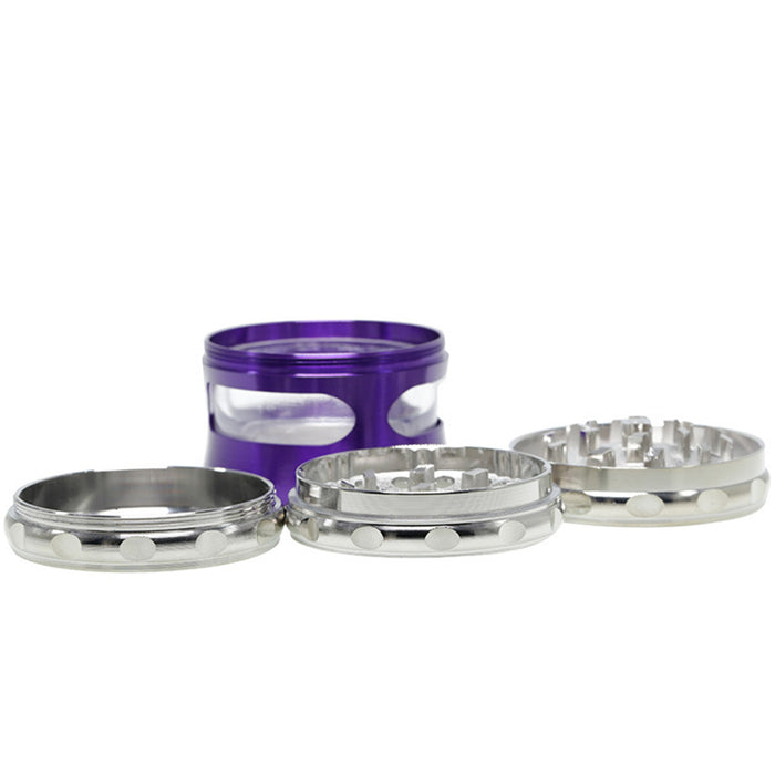60MM Concave Visible Hole Grinding Machine Zinc Alloy Smoke Grinder-Purple