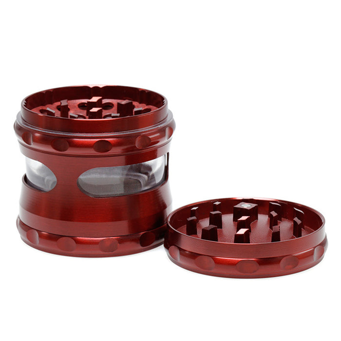 60MM Concave Visible Hole Grinding Machine Zinc Alloy Smoke Grinder-Red