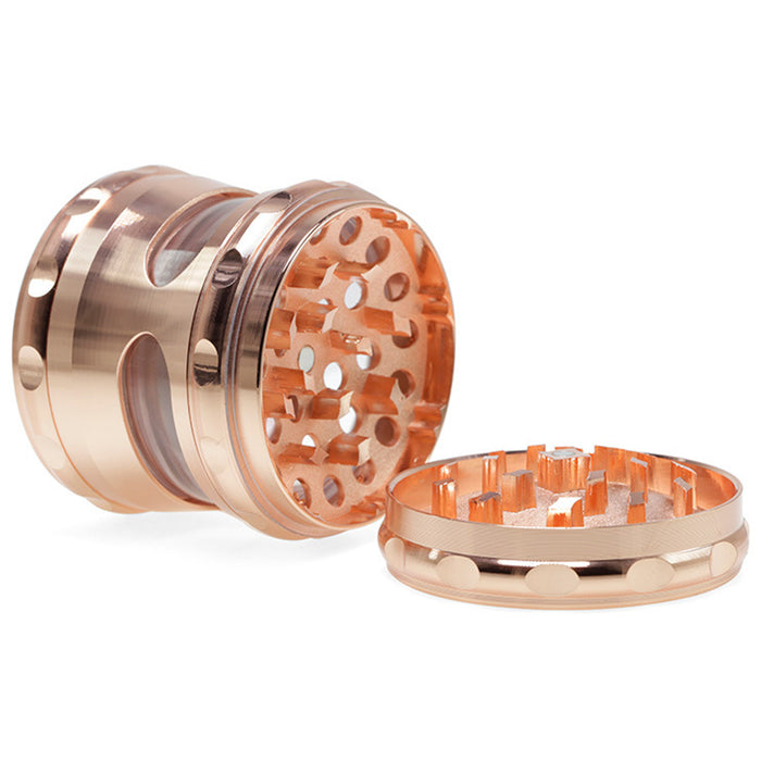 60MM Concave Visible Hole Grinding Machine Zinc Alloy Smoke Grinder-Rose Gold