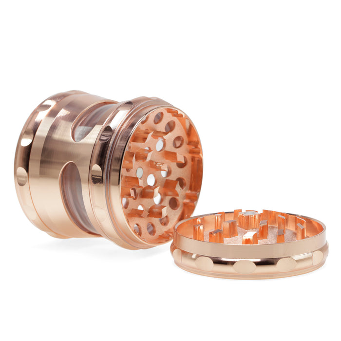 60MM Concave Visible Hole Grinding Machine Zinc Alloy Smoke Grinder-Rose Gold