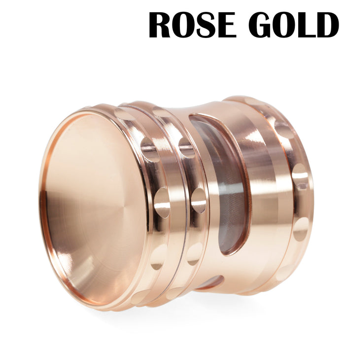 60MM Concave Visible Hole Grinding Machine Zinc Alloy Smoke Grinder-Rose Gold