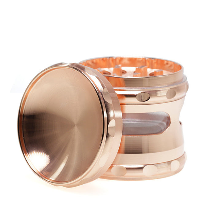 60MM Concave Visible Hole Grinding Machine Zinc Alloy Smoke Grinder-Rose Gold