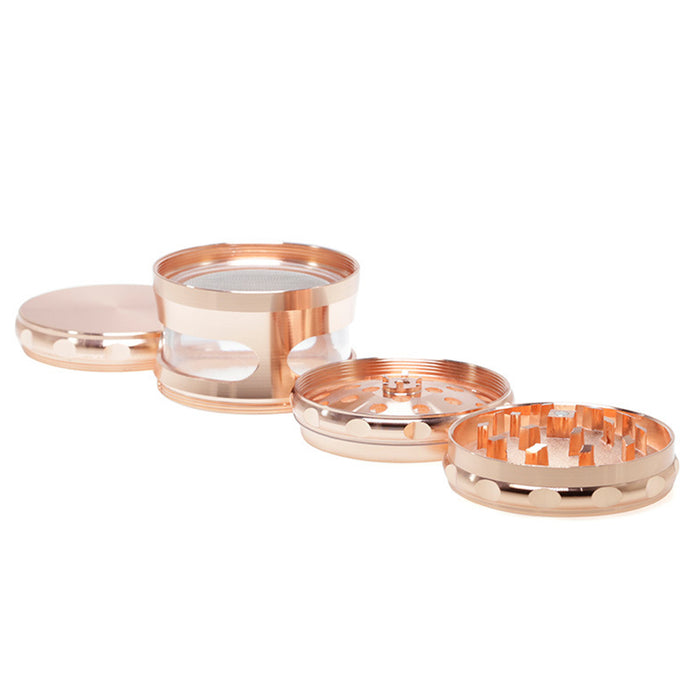 60MM Concave Visible Hole Grinding Machine Zinc Alloy Smoke Grinder-Rose Gold