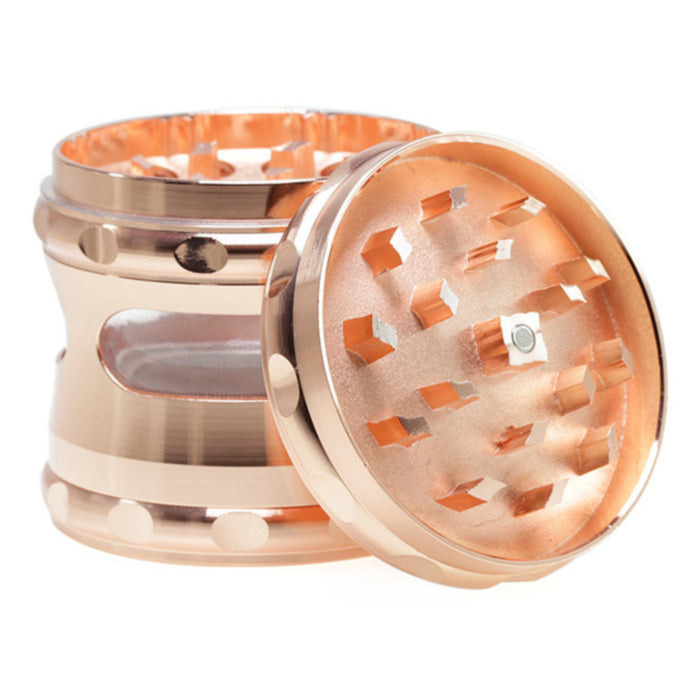 60MM Concave Visible Hole Grinding Machine Zinc Alloy Weed Grinder-Rose-gold