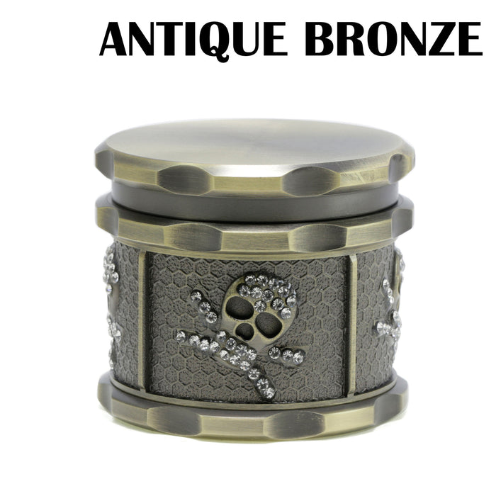 60MM Four-layer Zinc Alloy Diamond Animal Smoke Grinder-Antique Bronze-Skull