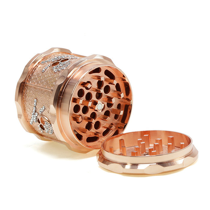 60MM Four-layer Zinc Alloy Diamond Animal Smoke Grinder-Rose Gold
