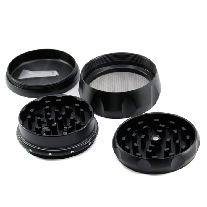 60MM Four-layer Zinc Alloy Drum Type Black Diamond Ring Herb Grinder-Black